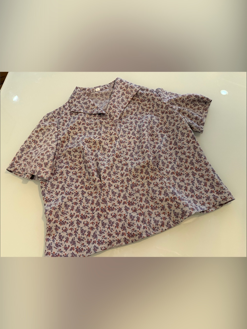 Floral Short-Sleeve Blouse in Lavender - size L